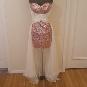 Pencil skirt dress with a flowy high low train